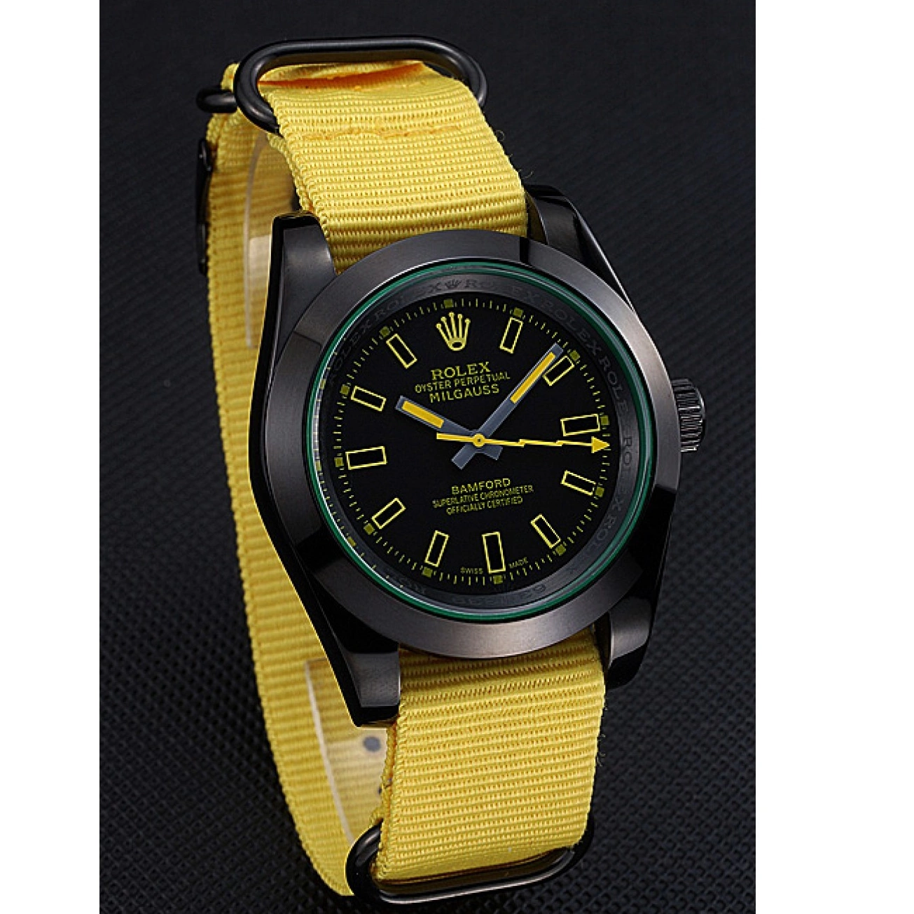 Aaa replica watch Milgauss Rolex Bamford Yellow Nylon Strap 621999 0712